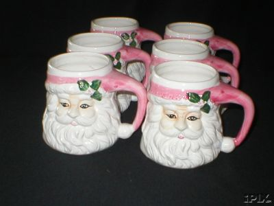 Set Of 6 Santa Coffee Mugs